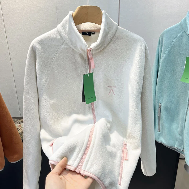 Spring Autumn Outdoor Sports Polar Fleece Sweatshirt Women's Stand-up Collar Zip-up Short Coat Quick-drying Thick Warm Outerwear