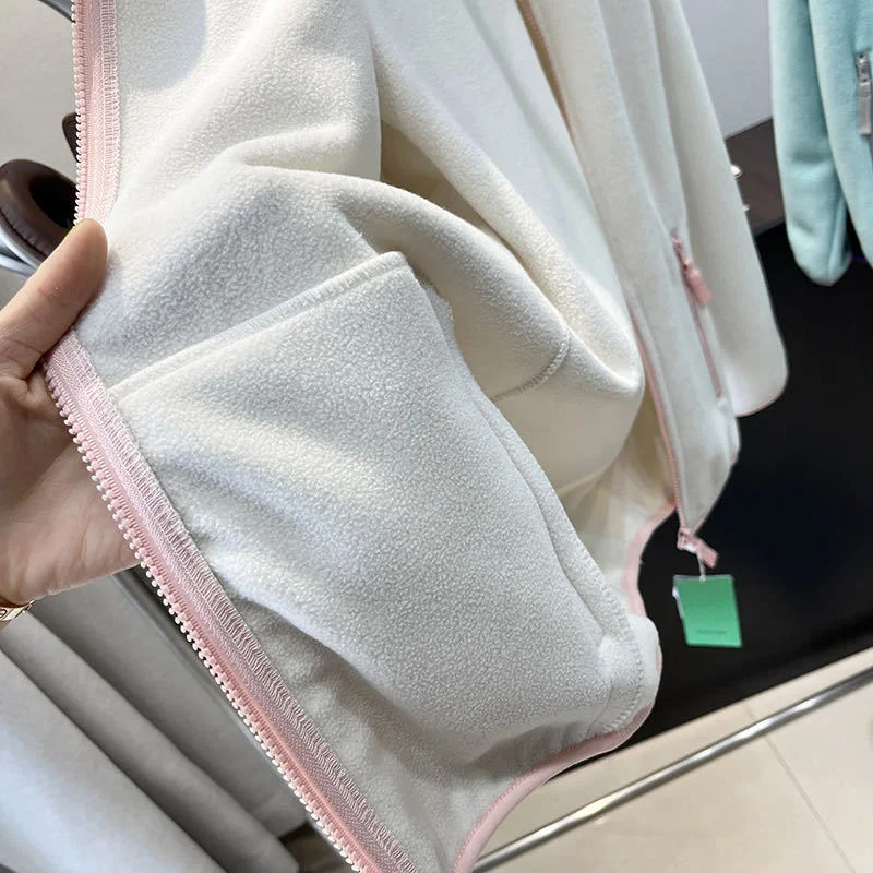 Spring Autumn Outdoor Sports Polar Fleece Sweatshirt Women's Stand-up Collar Zip-up Short Coat Quick-drying Thick Warm Outerwear