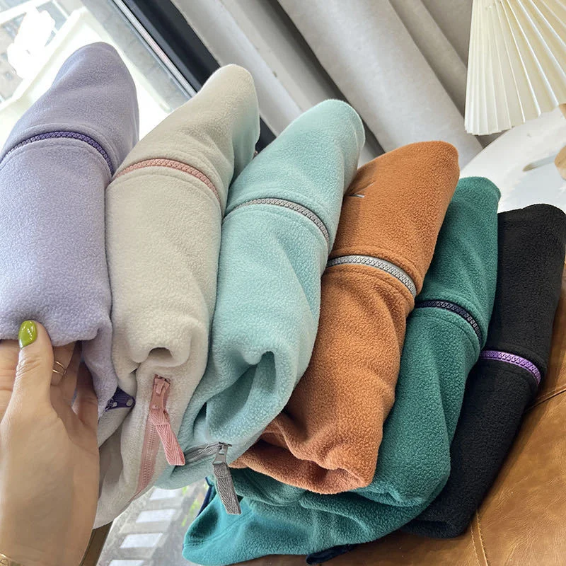 Spring Autumn Outdoor Sports Polar Fleece Sweatshirt Women's Stand-up Collar Zip-up Short Coat Quick-drying Thick Warm Outerwear