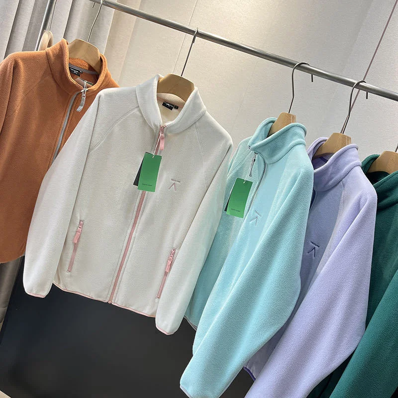 Spring Autumn Outdoor Sports Polar Fleece Sweatshirt Women's Stand-up Collar Zip-up Short Coat Quick-drying Thick Warm Outerwear