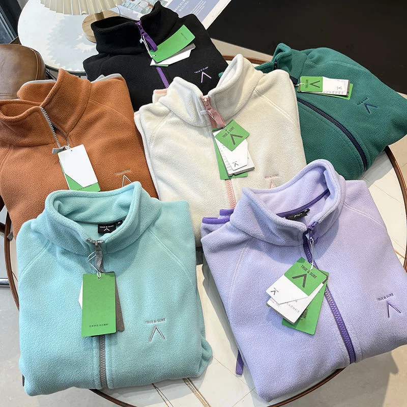 Spring Autumn Outdoor Sports Polar Fleece Sweatshirt Women's Stand-up Collar Zip-up Short Coat Quick-drying Thick Warm Outerwear