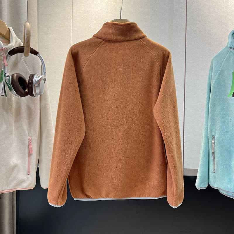 Spring Autumn Outdoor Sports Polar Fleece Sweatshirt Women's Stand-up Collar Zip-up Short Coat Quick-drying Thick Warm Outerwear