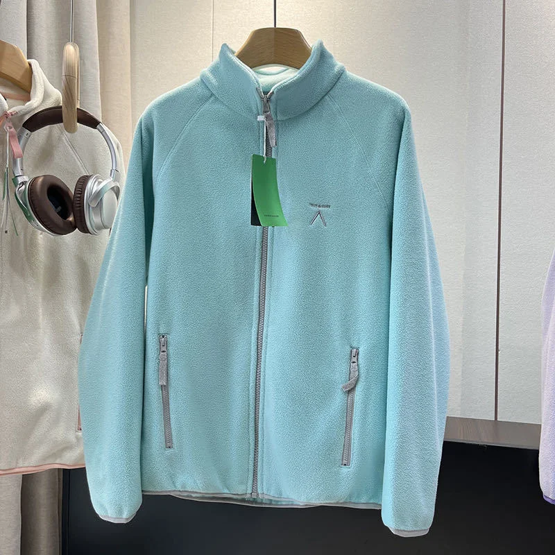 Spring Autumn Outdoor Sports Polar Fleece Sweatshirt Women's Stand-up Collar Zip-up Short Coat Quick-drying Thick Warm Outerwear