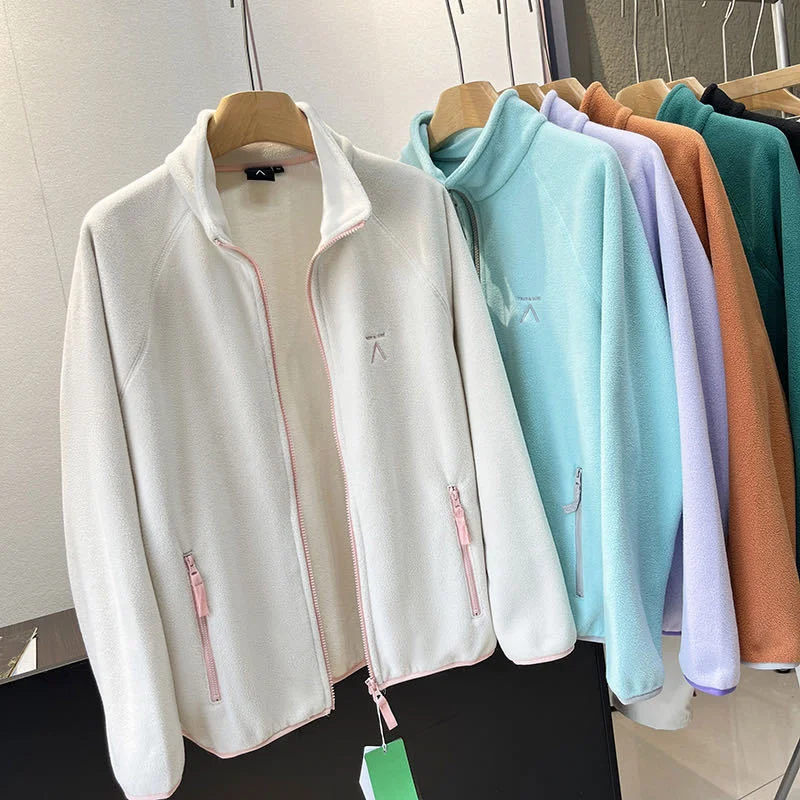 Spring Autumn Outdoor Sports Polar Fleece Sweatshirt Women's Stand-up Collar Zip-up Short Coat Quick-drying Thick Warm Outerwear