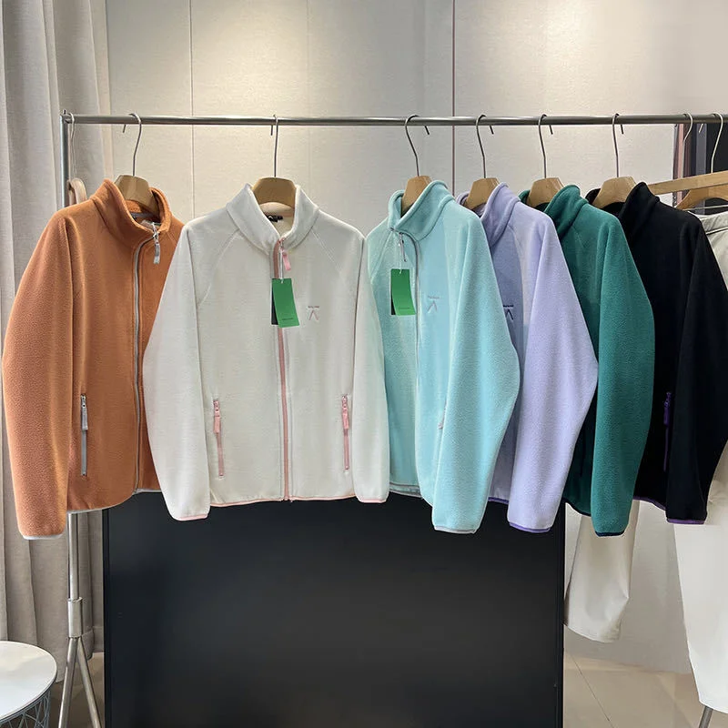 Spring Autumn Outdoor Sports Polar Fleece Sweatshirt Women's Stand-up Collar Zip-up Short Coat Quick-drying Thick Warm Outerwear