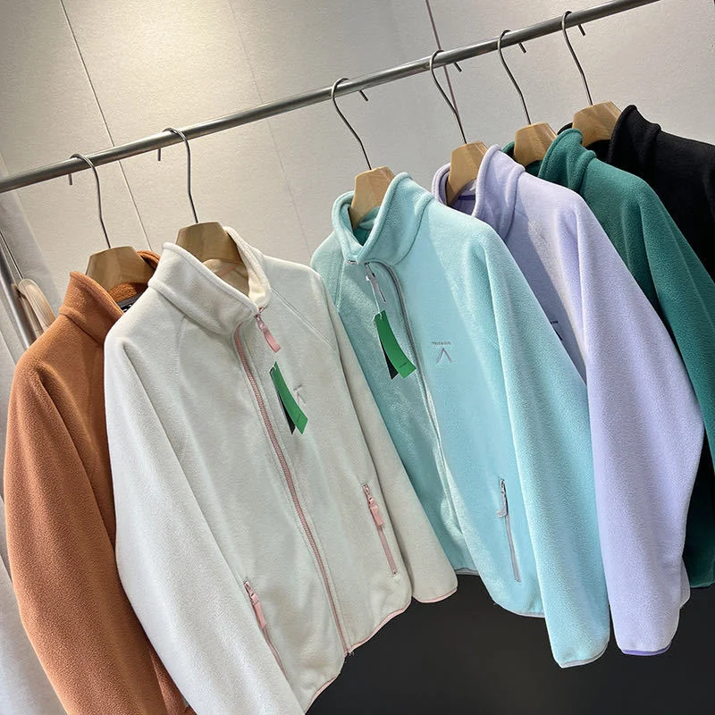 Spring Autumn Outdoor Sports Polar Fleece Sweatshirt Women's Stand-up Collar Zip-up Short Coat Quick-drying Thick Warm Outerwear