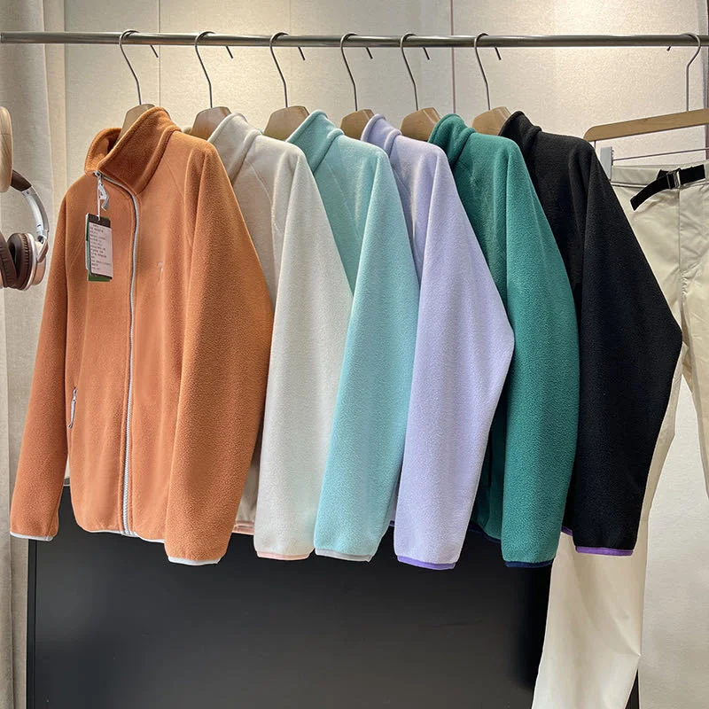 Spring Autumn Outdoor Sports Polar Fleece Sweatshirt Women's Stand-up Collar Zip-up Short Coat Quick-drying Thick Warm Outerwear