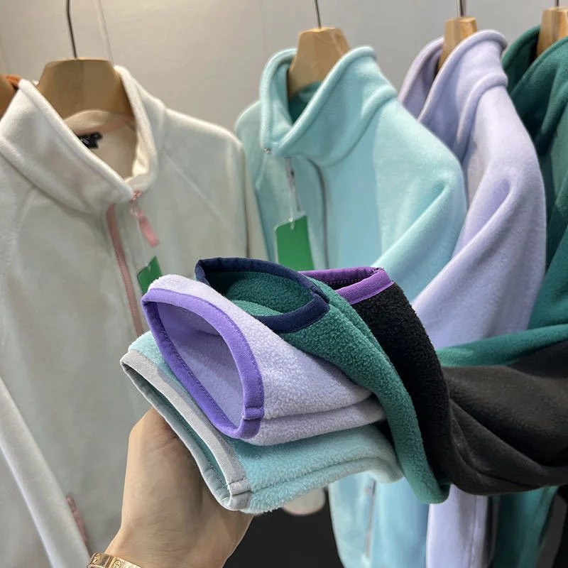 Spring Autumn Outdoor Sports Polar Fleece Sweatshirt Women's Stand-up Collar Zip-up Short Coat Quick-drying Thick Warm Outerwear