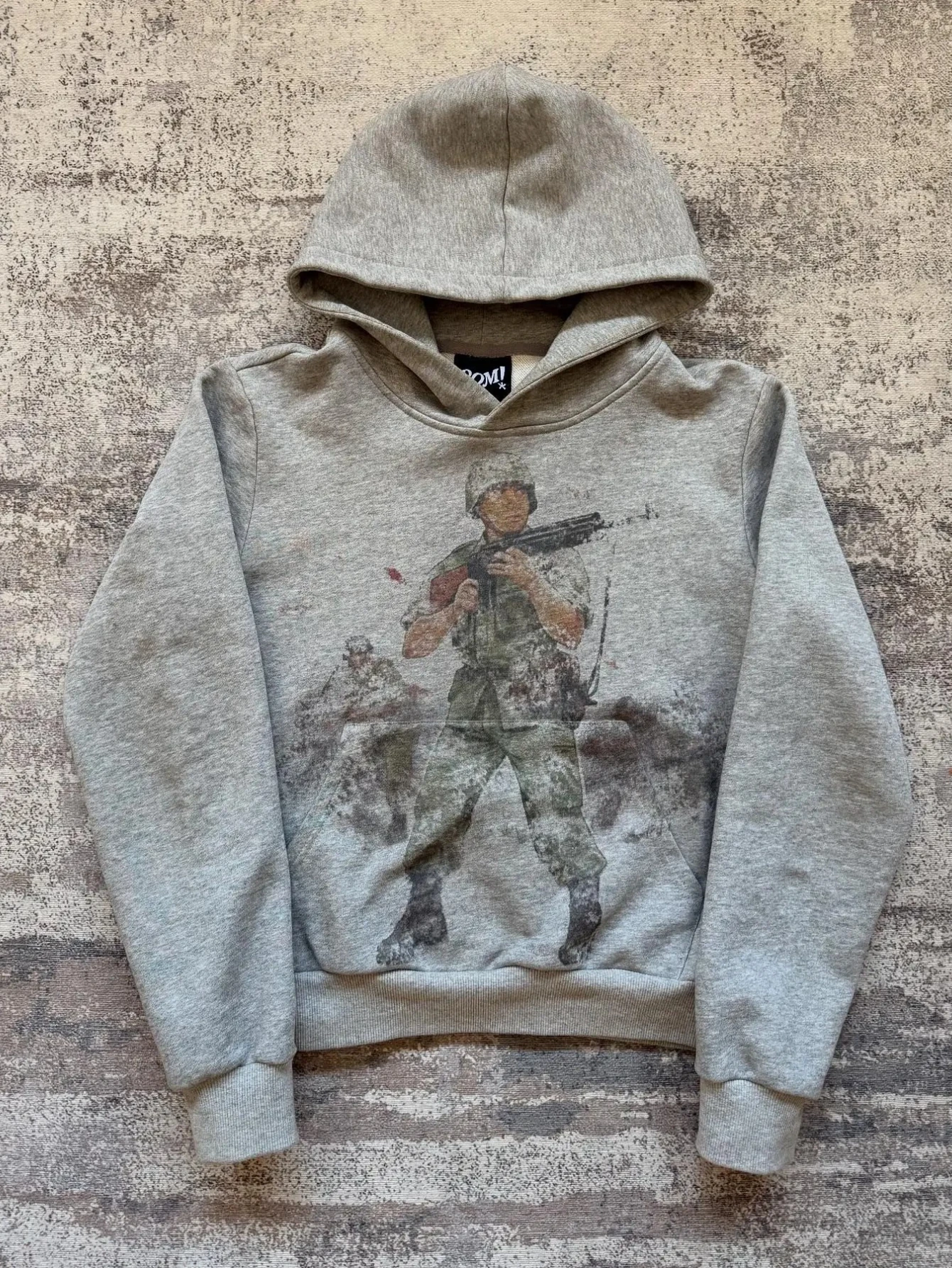European and American Autumn and Winter Sports Hooded Pullover Retro Printing Pictures Men and Women Same Grey Loose Hoodie