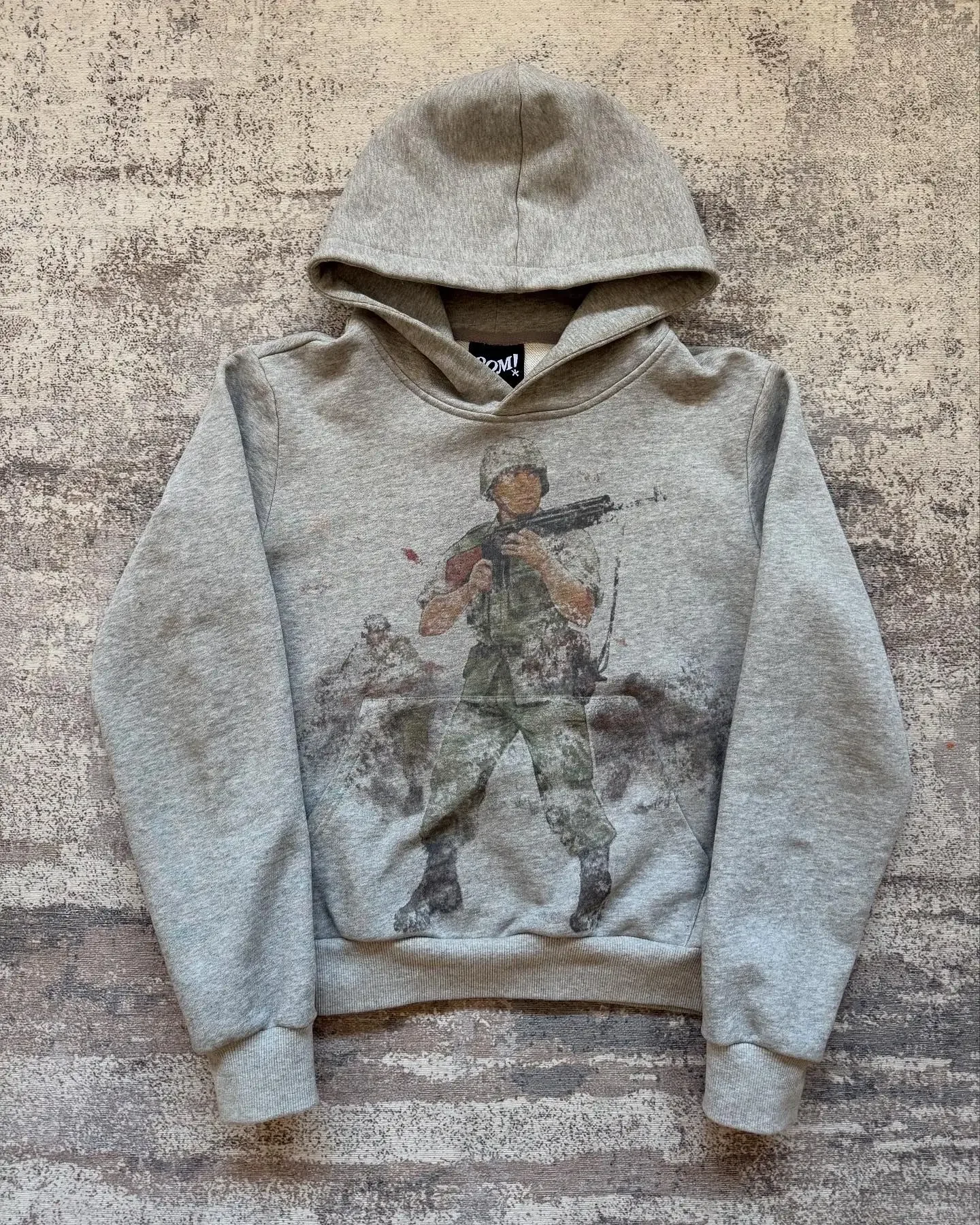 European and American Autumn and Winter Sports Hooded Pullover Retro Printing Pictures Men and Women Same Grey Loose Hoodie