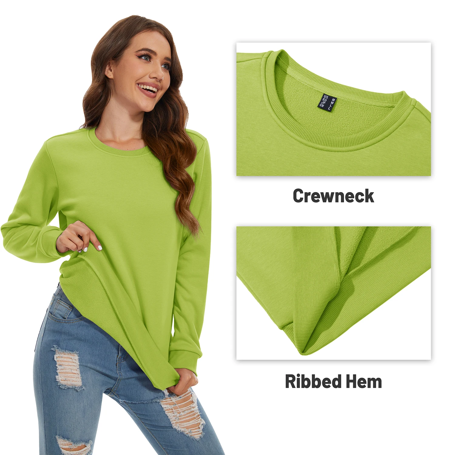 TACVASEN Women's Lightweight Crew Neck Long Sleeve Fleece Lining Sweatshirts Casual Pullover Outdoor Sweatshirts Sportswear Tops