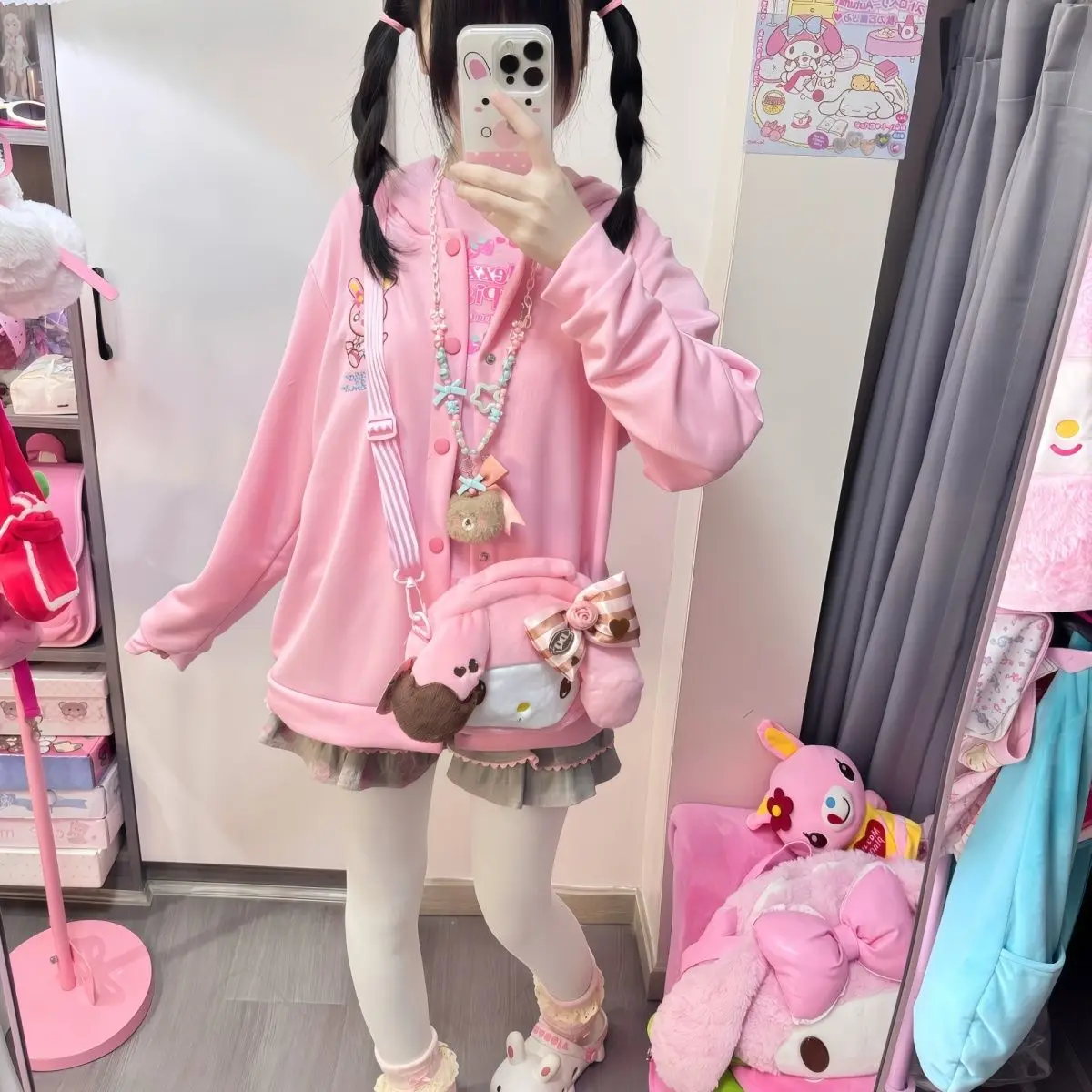 Japanese Cartoon Mp Embroidery Daughter Clothing Jojifuku Cute Hoodies Women Autumn New All Match Single-breasted Cardigan