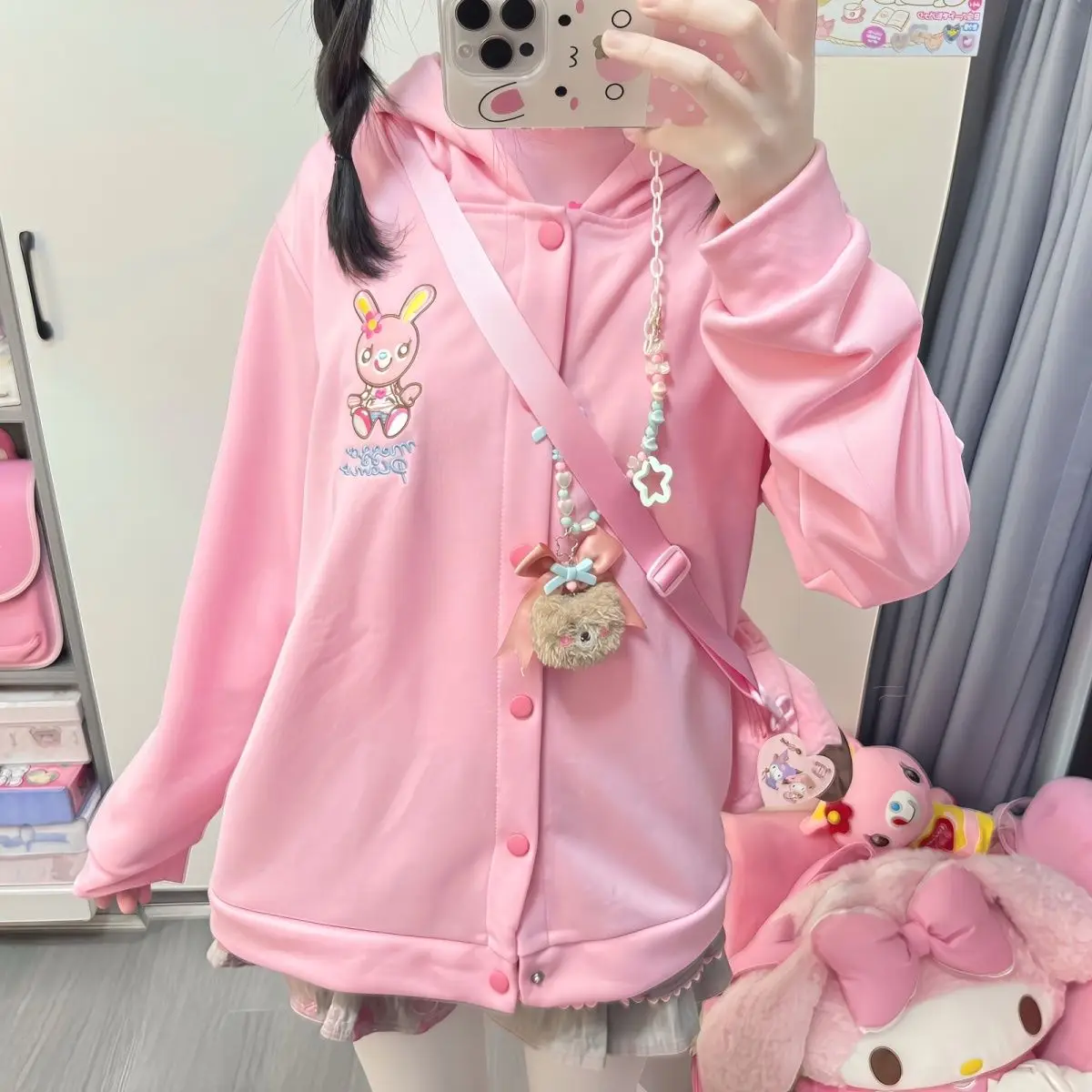 Japanese Cartoon Mp Embroidery Daughter Clothing Jojifuku Cute Hoodies Women Autumn New All Match Single-breasted Cardigan