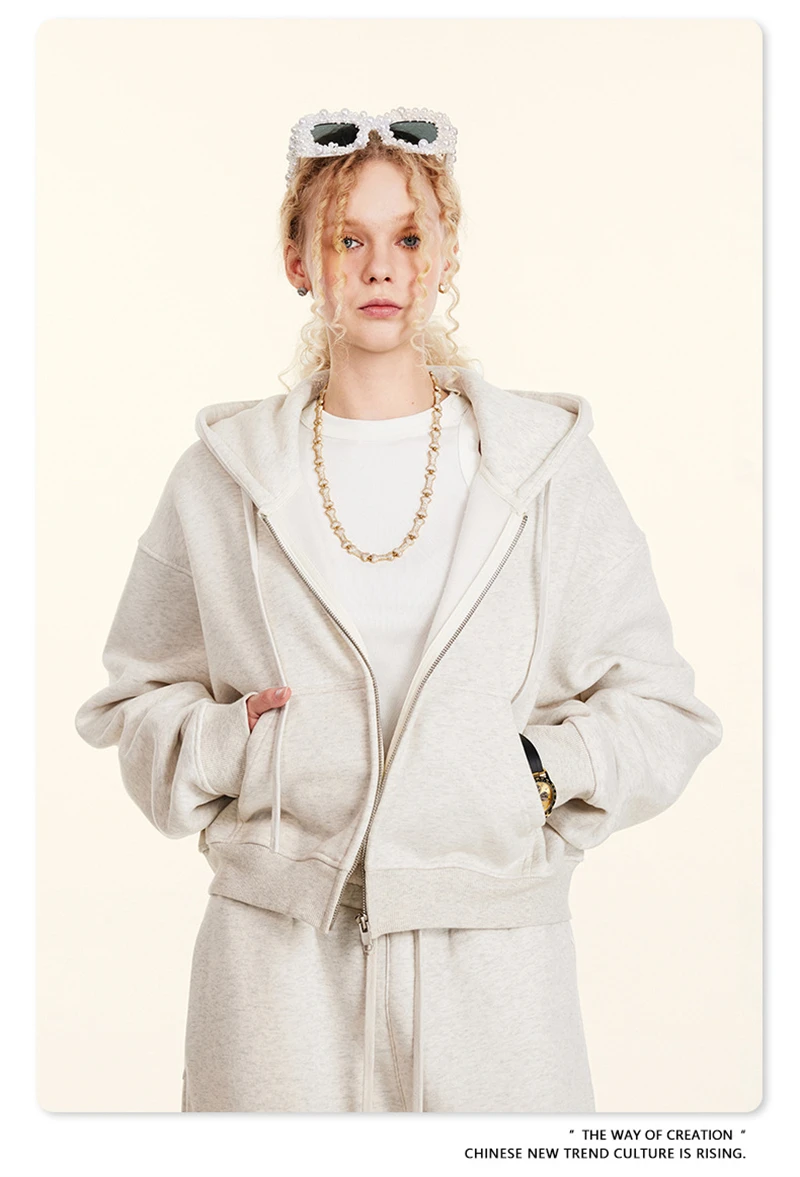 ZODF 2024 Winter Women Zipper Crop Hoodies Female Girls Solid 345gsm Warm Fleece Short Hooded Zip-Up Coat HY0911
