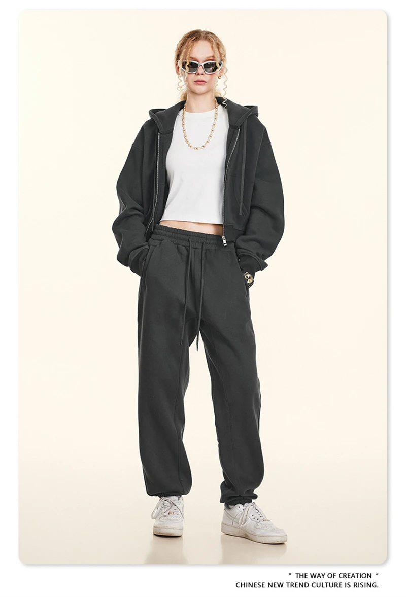ZODF 2024 Winter Women Zipper Crop Hoodies Female Girls Solid 345gsm Warm Fleece Short Hooded Zip-Up Coat HY0911
