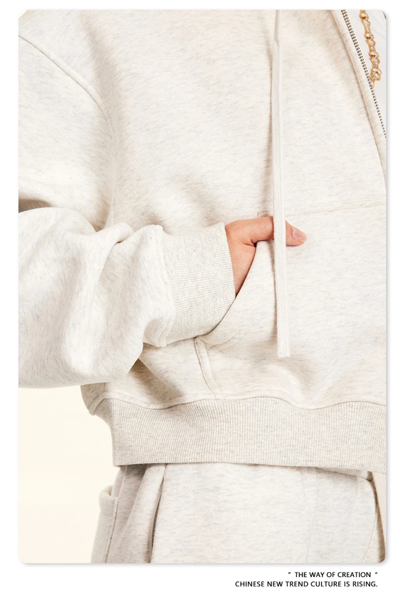 ZODF 2024 Winter Women Zipper Crop Hoodies Female Girls Solid 345gsm Warm Fleece Short Hooded Zip-Up Coat HY0911
