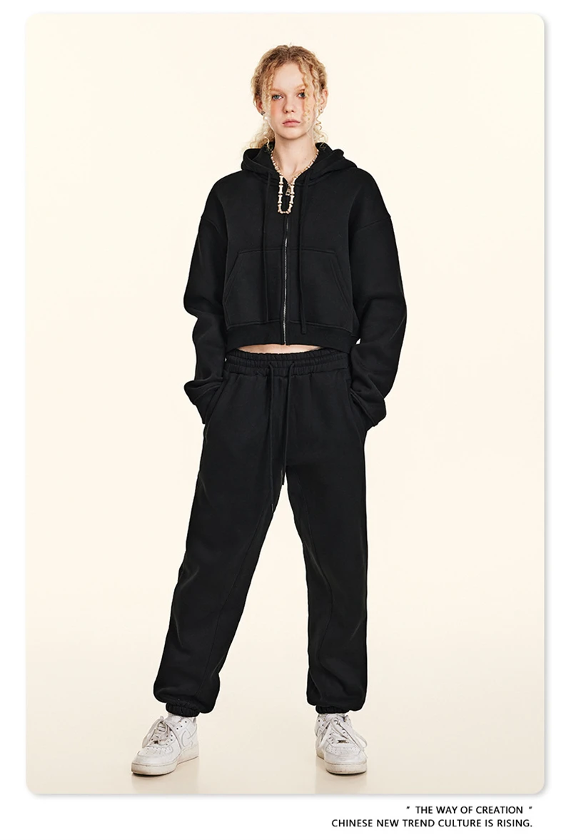 ZODF 2024 Winter Women Zipper Crop Hoodies Female Girls Solid 345gsm Warm Fleece Short Hooded Zip-Up Coat HY0911