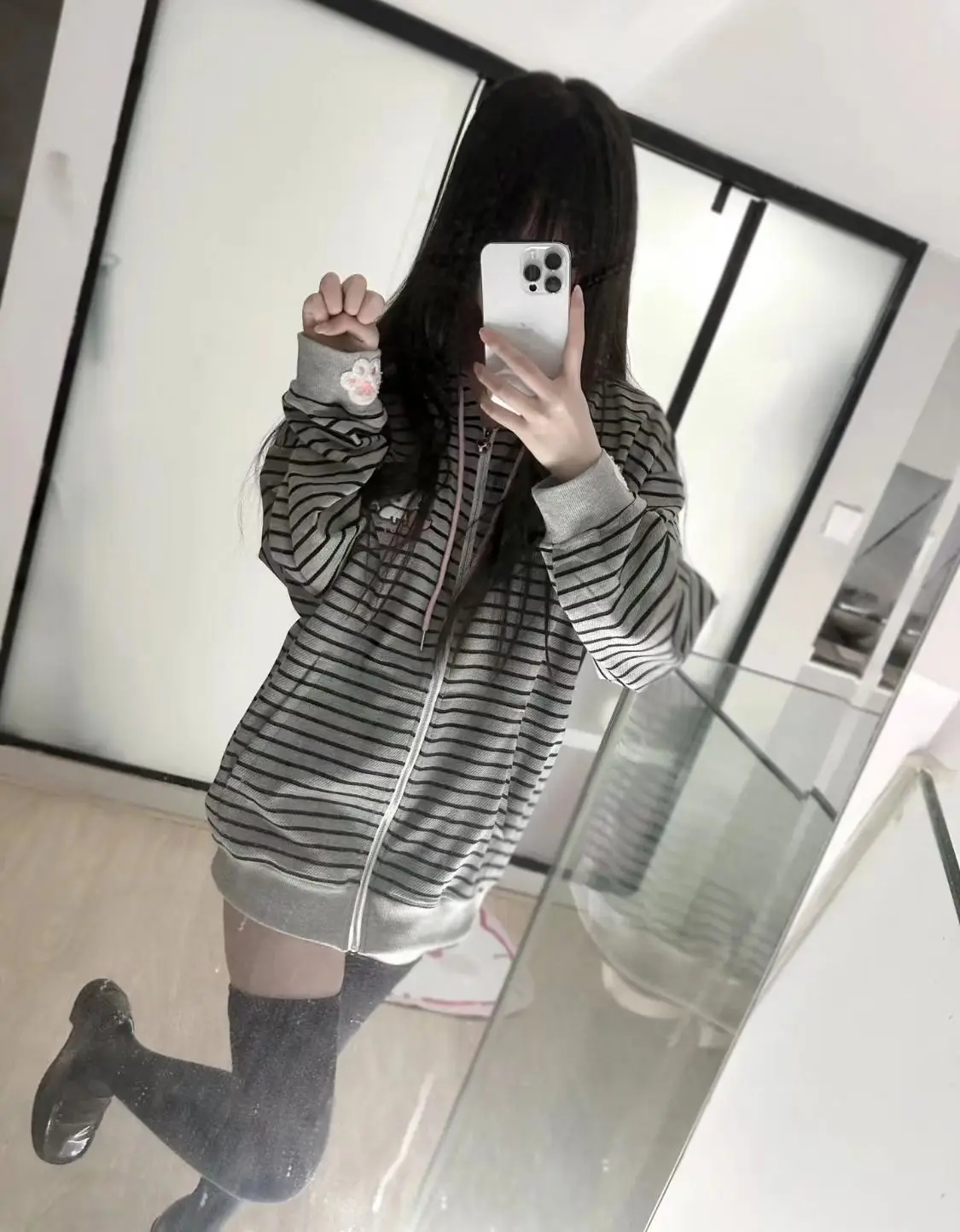 Cat Ear Hood Sweatshirts Coats Women Clothes Long Sleeve Striped Hoodies Y2k Tops 2025 Ropa Mujer Casual Fashion Japanese Hoodie