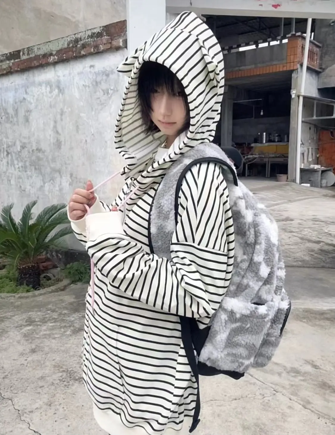 Cat Ear Hood Sweatshirts Coats Women Clothes Long Sleeve Striped Hoodies Y2k Tops 2025 Ropa Mujer Casual Fashion Japanese Hoodie