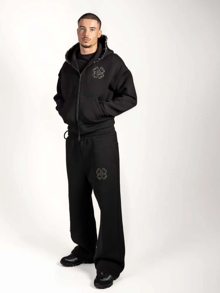 New 2026 Fashion Olive Green Embroidered Zipper Hoodie & Pants Set, Men's Street Style Fashion Loose Casual 2-Piece Sportswear