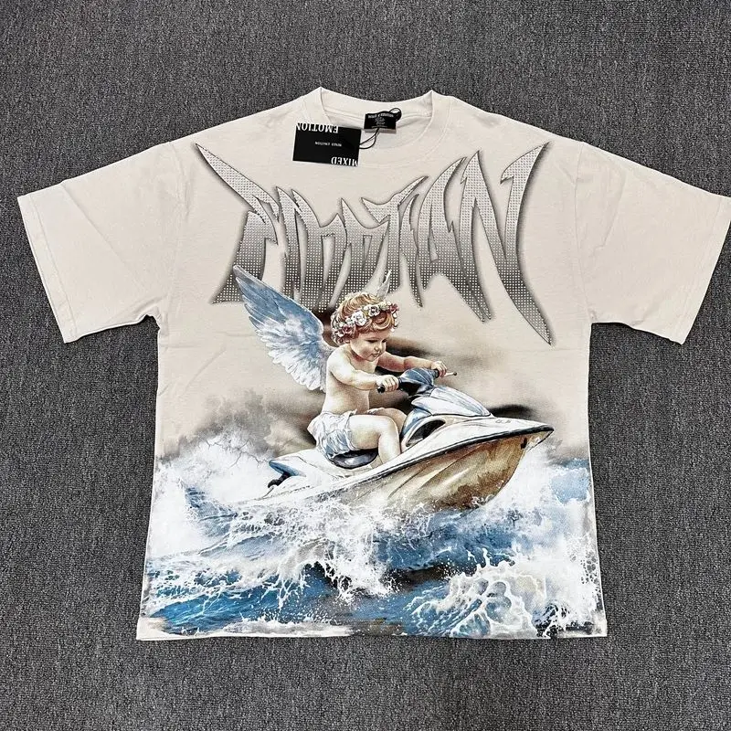 2026 MIXED EMOTION Rhinestone Short Sleeve Men Women Tshirt Streetwear Cotton Loose Round Neck Top Tees Oversized Tee Top Trendy