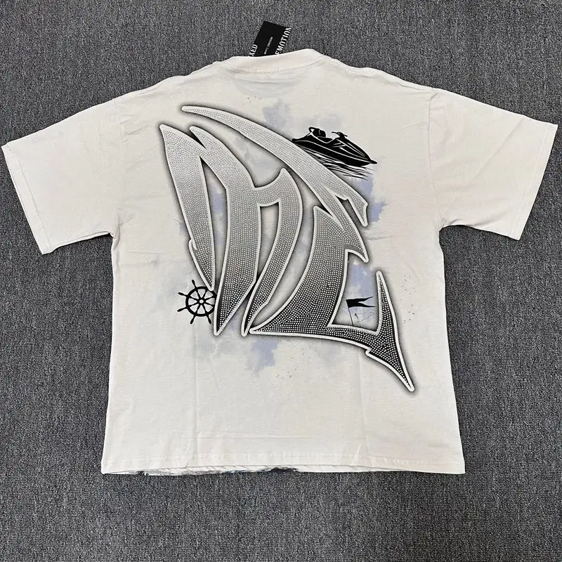 2026 MIXED EMOTION Rhinestone Short Sleeve Men Women Tshirt Streetwear Cotton Loose Round Neck Top Tees Oversized Tee Top Trendy