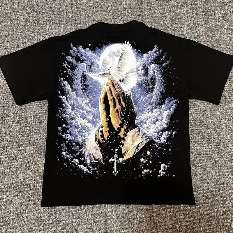 2026 MIXED EMOTION Rhinestone Short Sleeve Men Women Tshirt Streetwear Cotton Loose Round Neck Top Tees Oversized Tee Top Trendy
