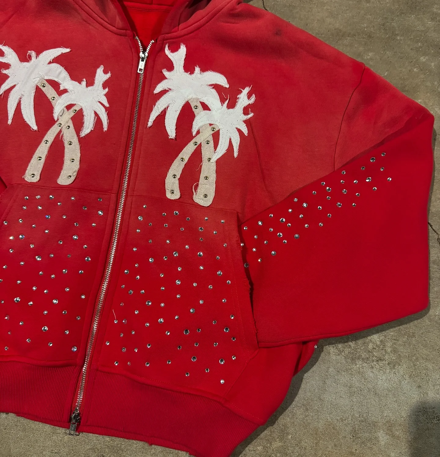 America Harajuku Palm Tree Letter Embroidery Loose Hoodie Y2k Hip Hop Fashion Sequin Splice Women Sweatshirt Street Men Clothing