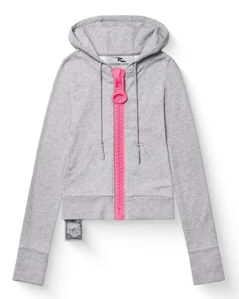 Y2K Giant Zipper Hoodie Women Streetwear Harajuku Zip Up Sweatshirt Slim Fit Long Sleeve Big O Ring Zip Jacket Coat Autumn Tops