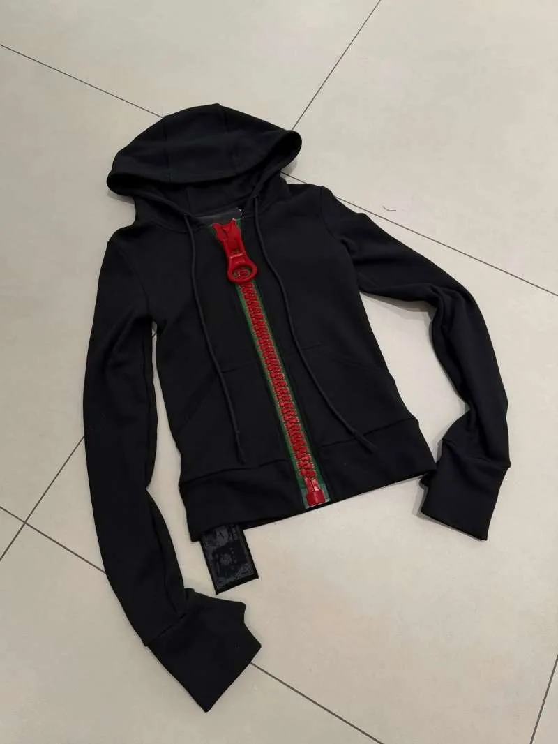 Y2K Giant Zipper Hoodie Women Streetwear Harajuku Zip Up Sweatshirt Slim Fit Long Sleeve Big O Ring Zip Jacket Coat Autumn Tops