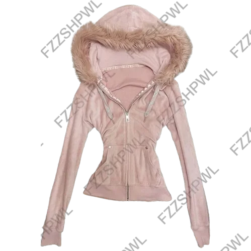 American Hip Hop Zipper Hoodie Female Street Y2K New Punk Padded Sweatshirt Unisex High Street Casual Street Fashion Hoodie