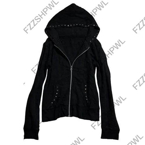 American Hip Hop Zipper Hoodie Female Street Y2K New Punk Padded Sweatshirt Unisex High Street Casual Street Fashion Hoodie