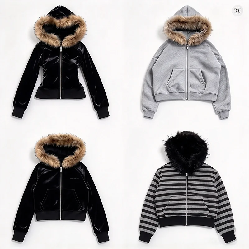 American Hip Hop Zipper Hoodie Female Street Y2K New Punk Padded Sweatshirt Unisex High Street Casual Street Fashion Hoodie