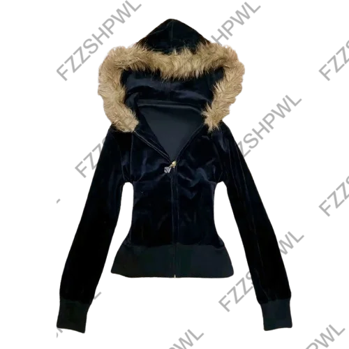 American Hip Hop Zipper Hoodie Female Street Y2K New Punk Padded Sweatshirt Unisex High Street Casual Street Fashion Hoodie