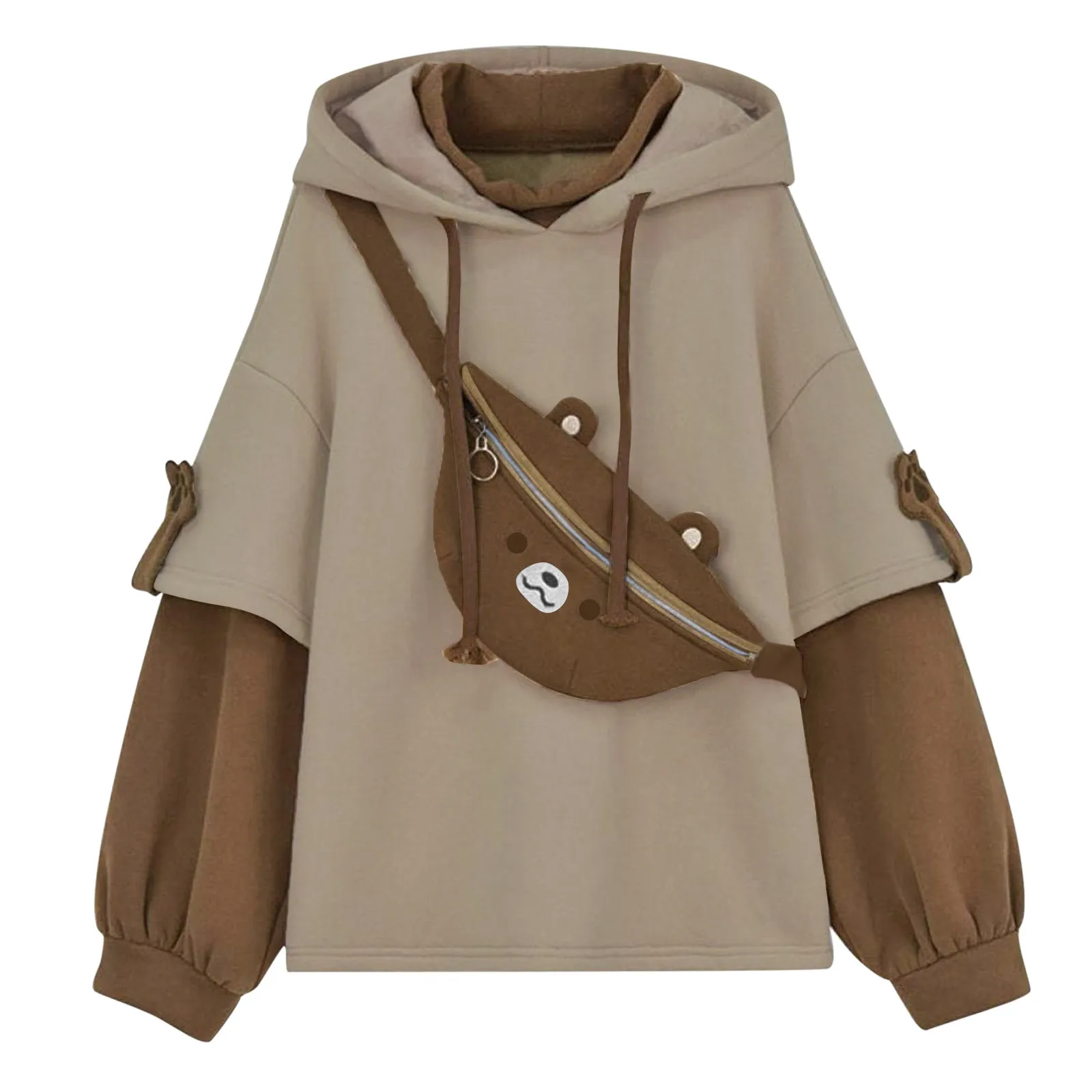 Bear Hoodie For Womens Autumn Casual Fashion Oversized Color Block Sweatshirt Unisex Long Sleeve Hooded Y2k Streetwear свитшот