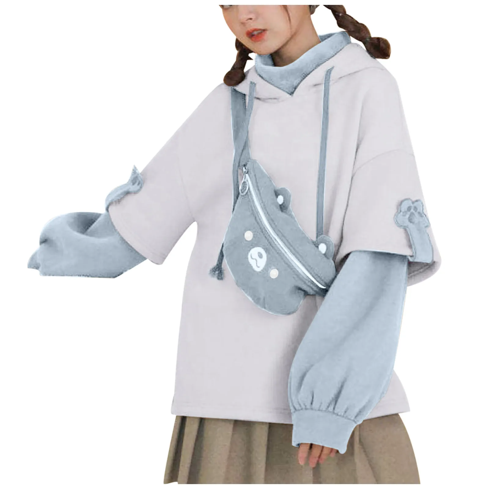 Bear Hoodie For Womens Autumn Casual Fashion Oversized Color Block Sweatshirt Unisex Long Sleeve Hooded Y2k Streetwear свитшот