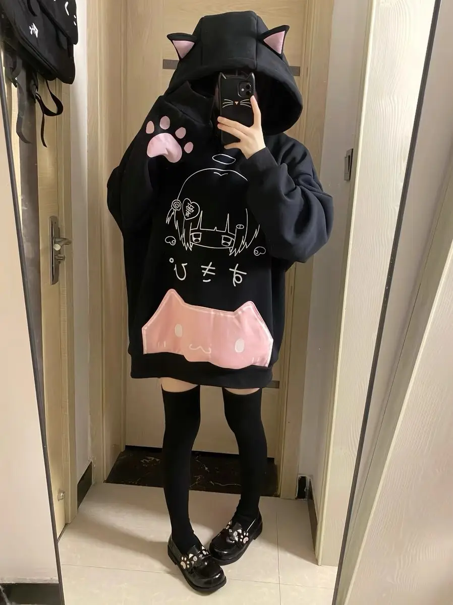 Y2K Aesthetic Grunge Subcultural American Streetwear Punk 2000s E-girls Harajuku Gothic Kawaii Sweatshirt Anime Hoodie Tops