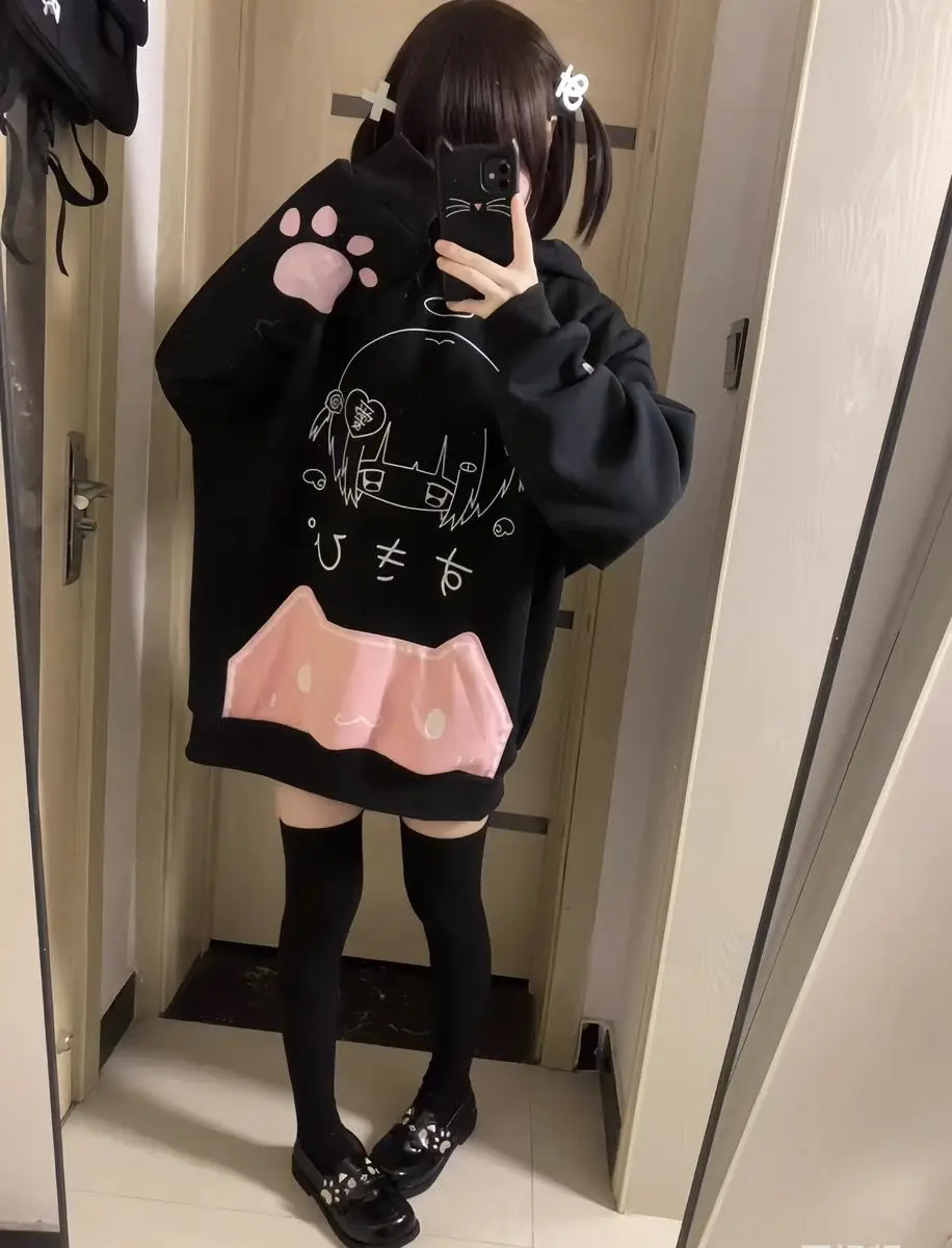 Y2K Aesthetic Grunge Subcultural American Streetwear Punk 2000s E-girls Harajuku Gothic Kawaii Sweatshirt Anime Hoodie Tops