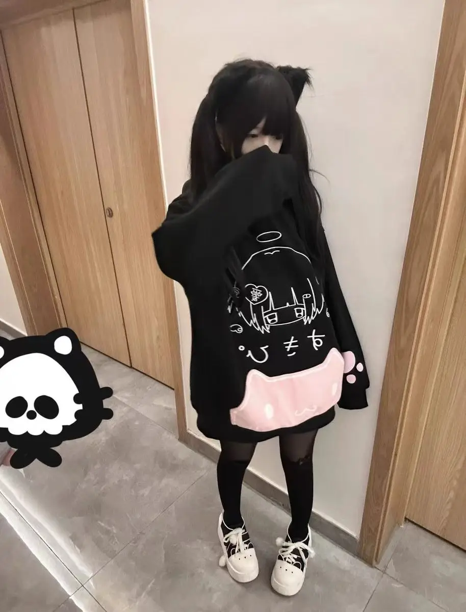 Y2K Aesthetic Grunge Subcultural American Streetwear Punk 2000s E-girls Harajuku Gothic Kawaii Sweatshirt Anime Hoodie Tops