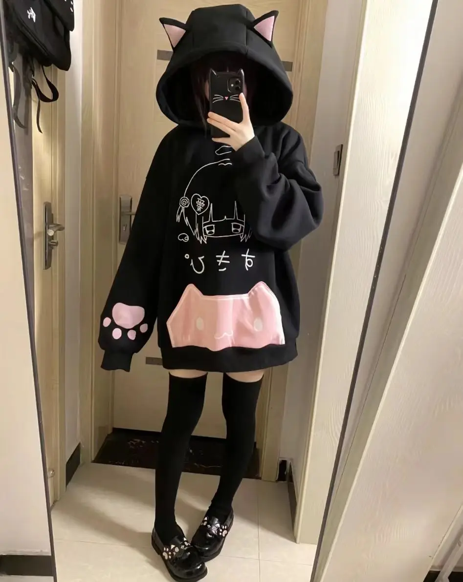 Y2K Aesthetic Grunge Subcultural American Streetwear Punk 2000s E-girls Harajuku Gothic Kawaii Sweatshirt Anime Hoodie Tops