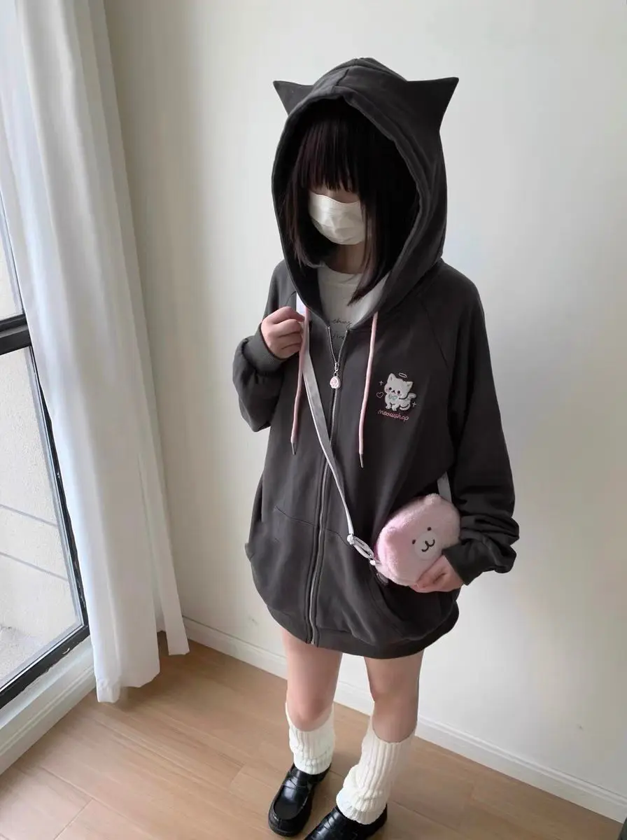 Y2K Aesthetic Grunge Subcultural American Streetwear Punk 2000s E-girls Harajuku Gothic Kawaii Sweatshirt Anime Hoodie Tops