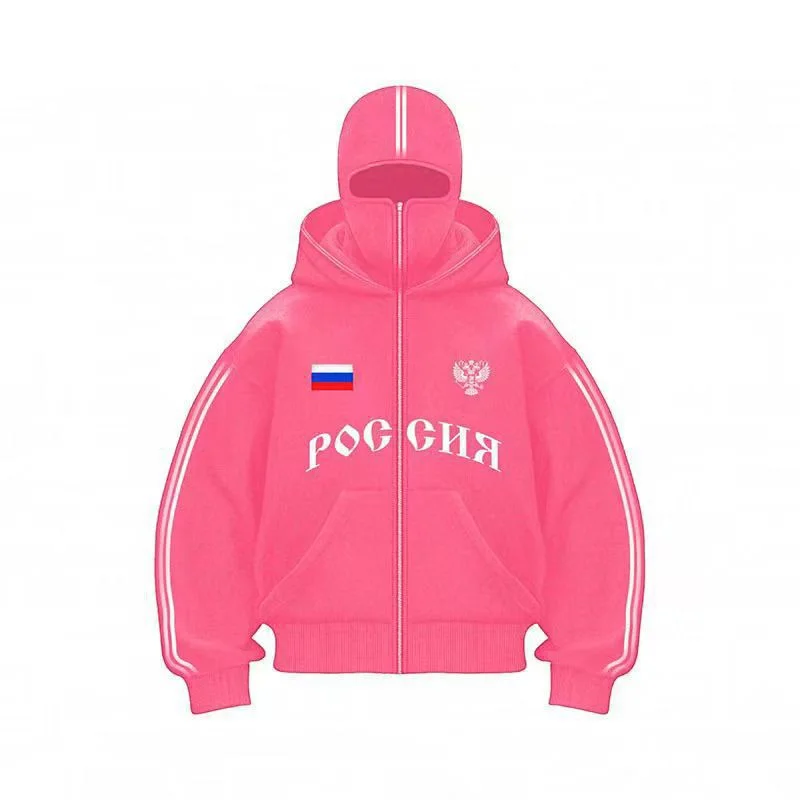 Y2K Clothes Men's Hip Hop Autumn Russia Hot Sale Vintage Double Zip Hoodies Lettering Graphic Hoodies Sweatshirts Casual Jacket