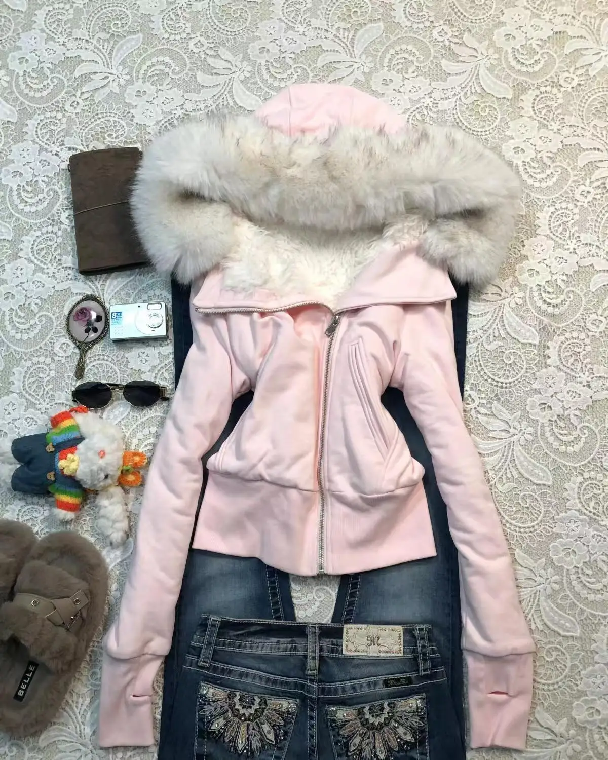 White Hoodie 2000s Cute Clothes Spicy Girls Streetwear High Street Classic Minimalist Unique Casual Jacket Faux Fur Collar Hoody