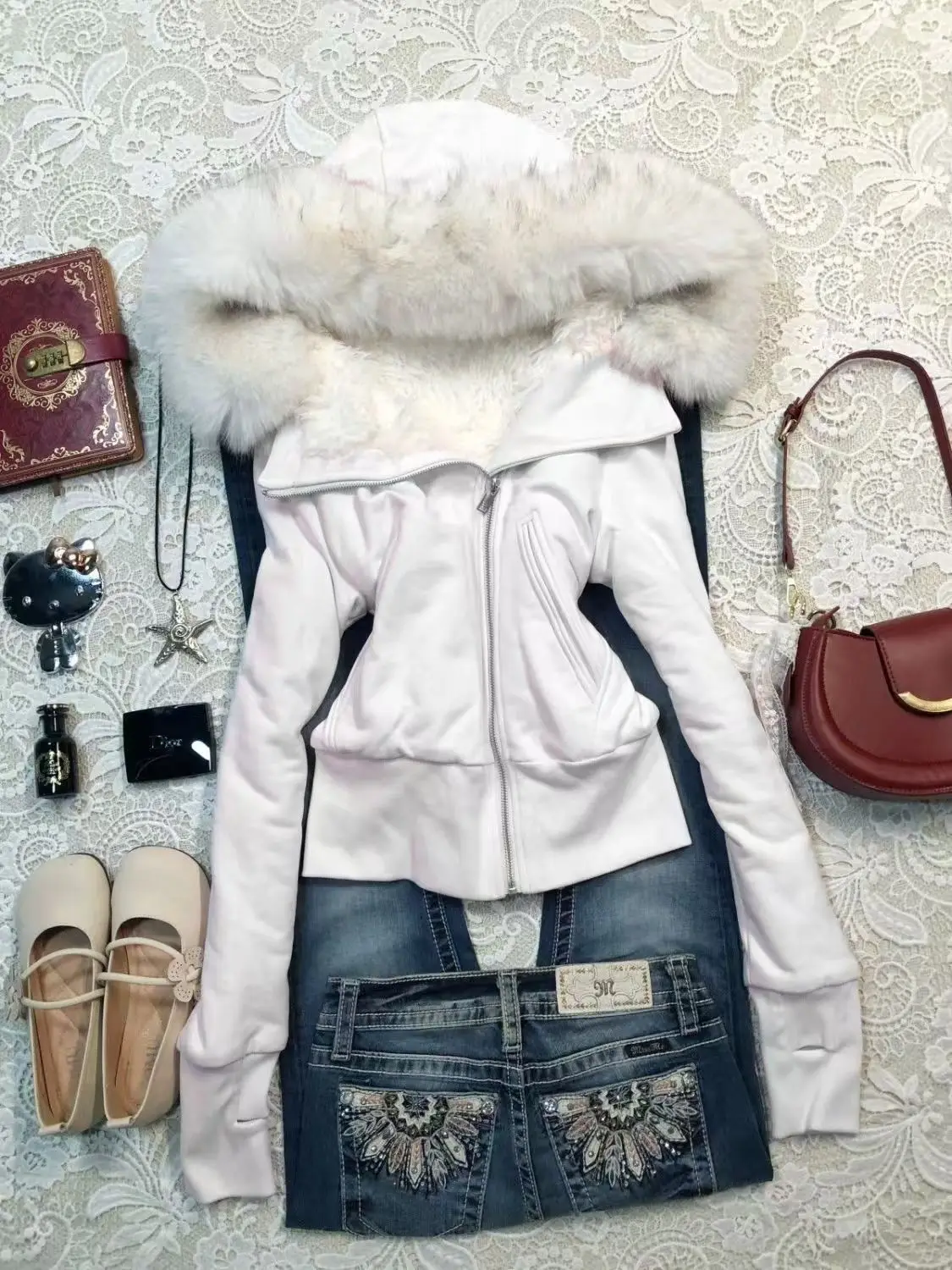 White Hoodie 2000s Cute Clothes Spicy Girls Streetwear High Street Classic Minimalist Unique Casual Jacket Faux Fur Collar Hoody