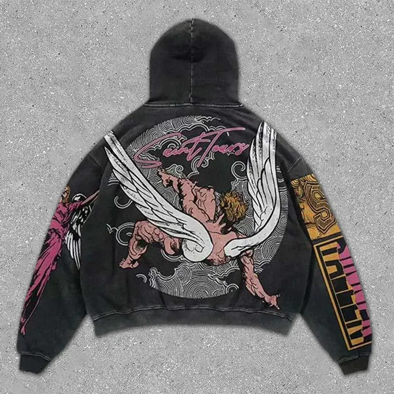 Printed skull sweatshirt trendy brand men and women retro spring and autumn new hot-selling trendy loose fashion pullover hoodie