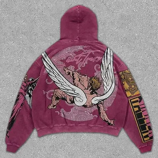 Printed skull sweatshirt trendy brand men and women retro spring and autumn new hot-selling trendy loose fashion pullover hoodie