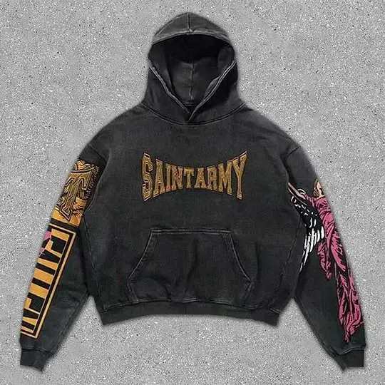 Printed skull sweatshirt trendy brand men and women retro spring and autumn new hot-selling trendy loose fashion pullover hoodie