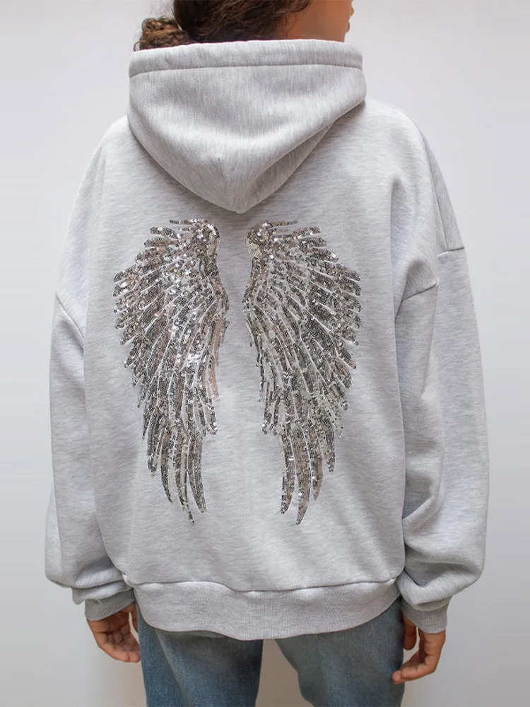 Women Free Wing Hooded Sweatshirt Pure Color Top Long Pants Clothing Suit Female 2026 New Unique Fashion Street Casual Clothes