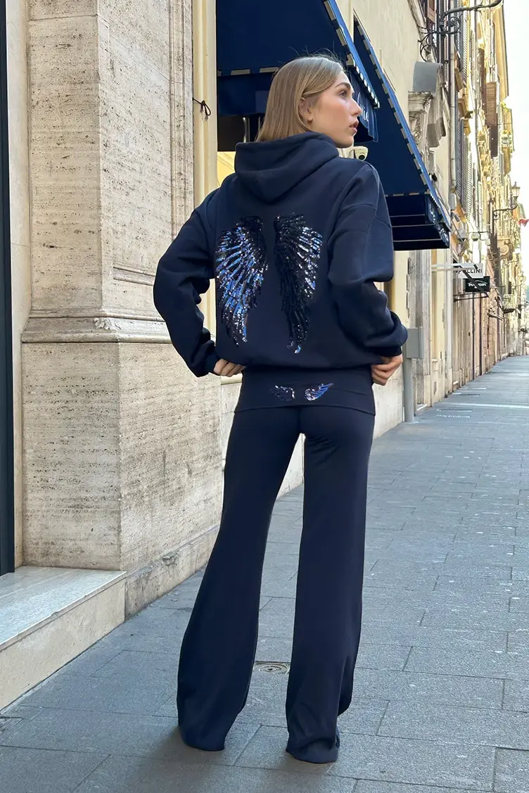 Women Free Wing Hooded Sweatshirt Pure Color Top Long Pants Clothing Suit Female 2026 New Unique Fashion Street Casual Clothes