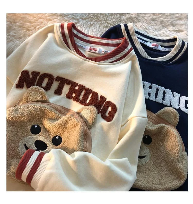 CGC Korean Fashion Cartoon Embroidery Sweatshirts Spring Autumn O-Neck Hoodies Women Kawaii Pullovers Female Clothing Tops